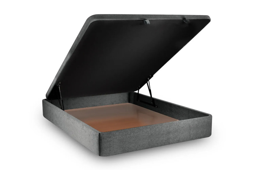 Lit coffre 180x200 cm avec Tête de lit à lignes - Tissu Toile natté Gris Anthracite