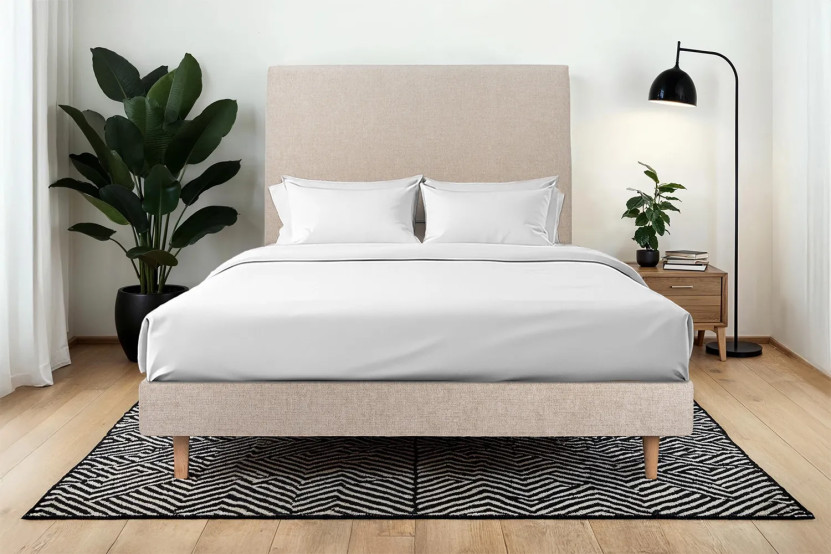 Sommier à Lattes 140x200 cm - H29 cm - Toile nattée - Beige brun