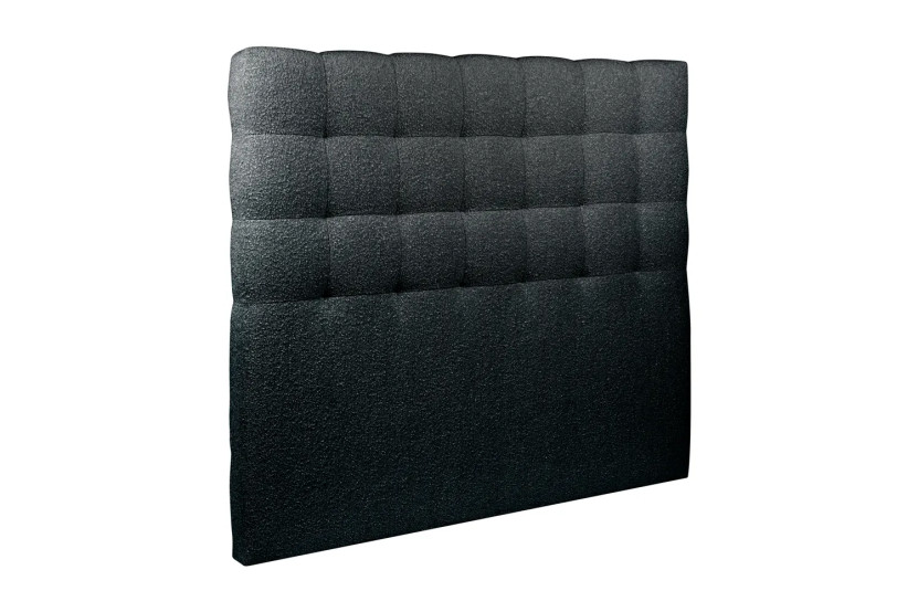 Lit coffre 140x190 cm avec Tête de lit capitonnée - Tissu Bouclette Noir
