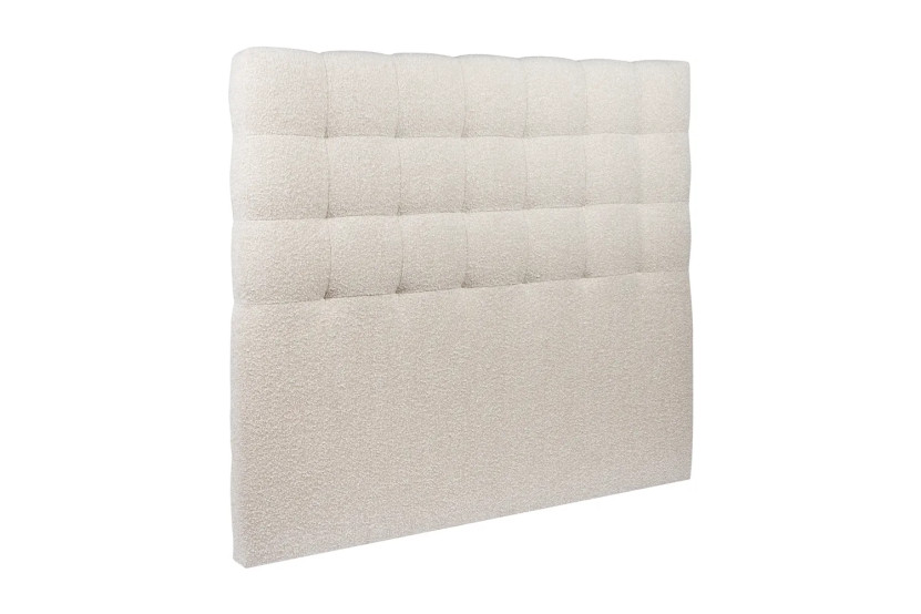 Lit coffre 180x200 cm avec Tête de lit capitonnée - Tissu Bouclette Beige Clair