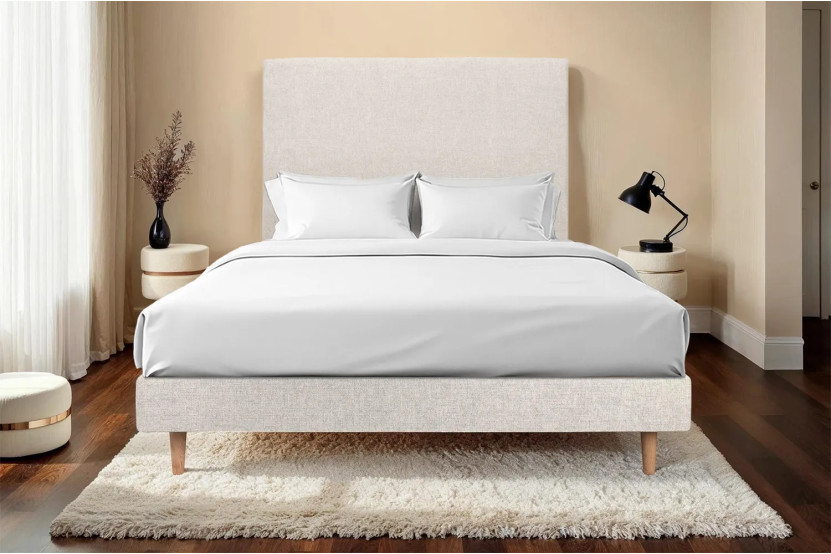 Sommier à Lattes 135x190 cm - H29 cm - Toile nattée - Beige clair