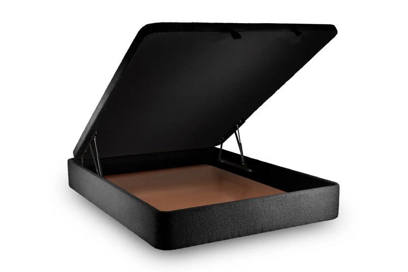 Lit coffre 200x200 cm avec Tête de lit capitonnée - Tissu Bouclette Noir