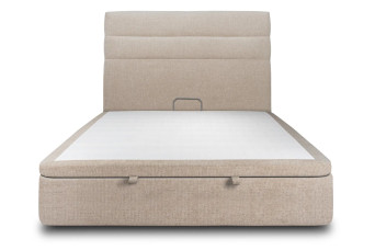 Lit coffre 180x200 cm avec Tête de lit à lignes - Tissu Toile natté Beige Brun