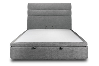 Lit coffre 180x200 cm avec Tête de lit à lignes - Tissu Toile natté Gris Anthracite