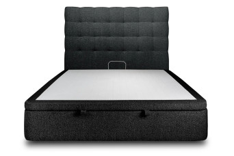Lit coffre 140x200 cm avec Tête de lit capitonnée - Tissu Bouclette Noir