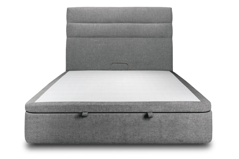 Lit coffre 200x200 cm avec Tête de lit à lignes - Tissu Toile natté Gris Anthracite